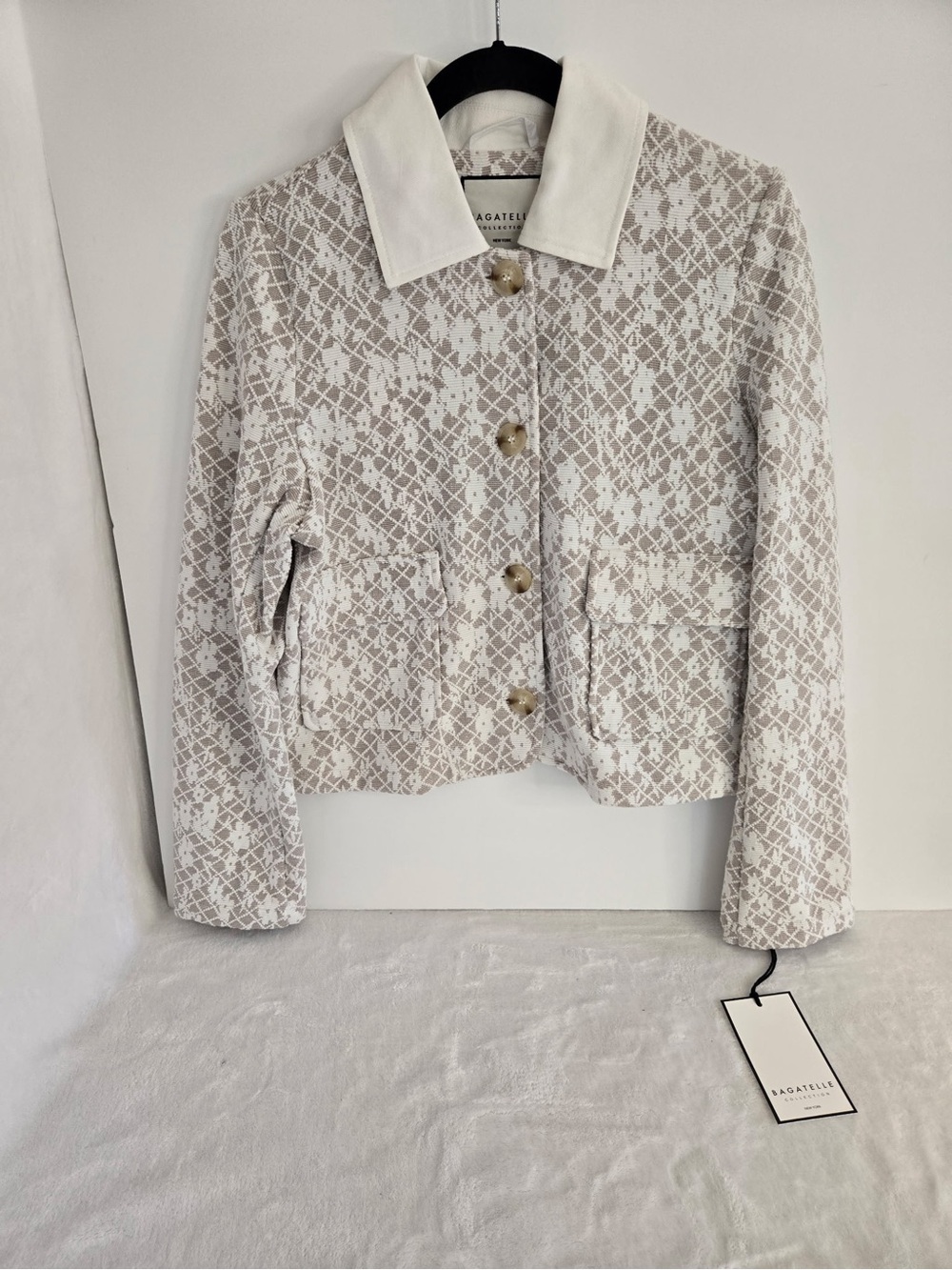 bagatelle Cream and Light Taupe Patterned Cropped Jacket